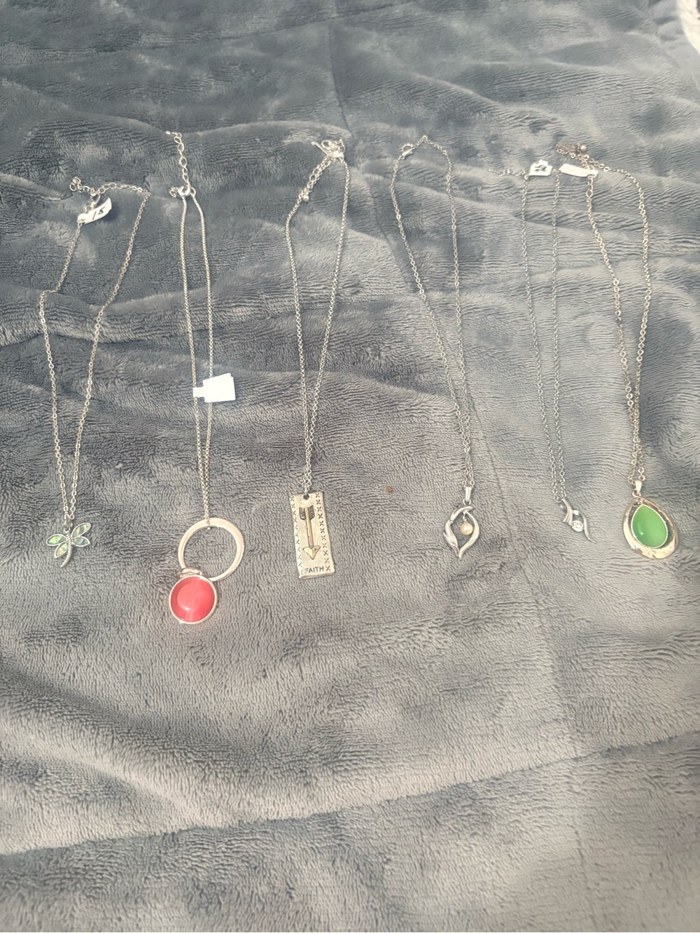 Silver Plated Necklace with Green and Red Stone Pendants